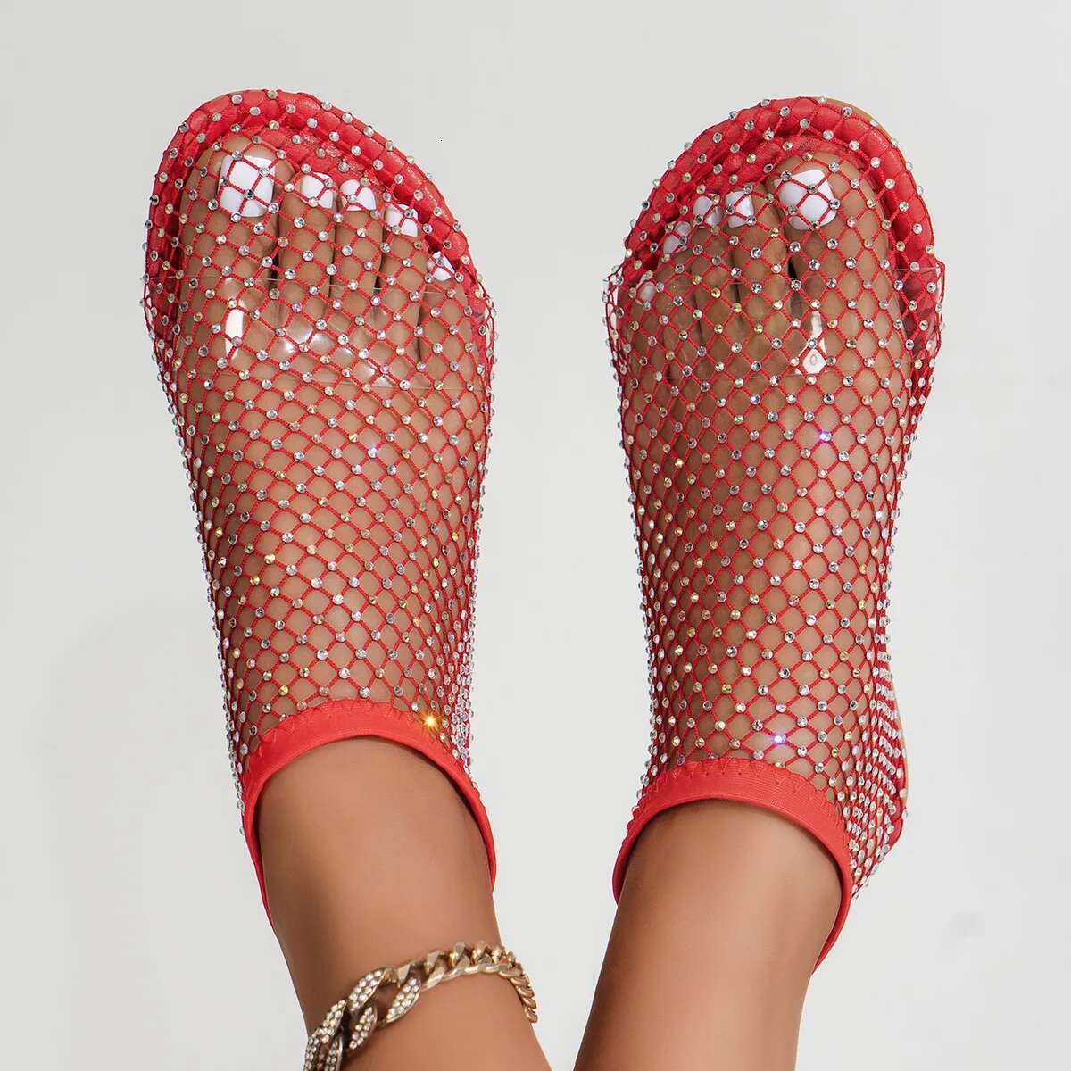 2024 Summer Women's New Round Toe Sandals Hollow Short Boots Water Dia Sexy Flat Bottom Fashion Banquet Slippers