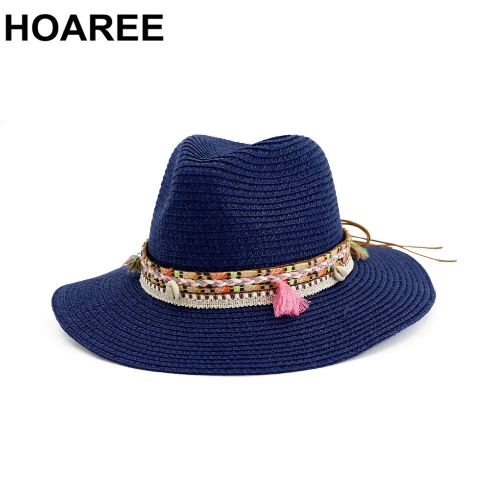 HOAREE Straw Sun Hat White Panama Hat Beach Womens Summer Caps Sombrero Female Fedora Casual Ladies Chapeau 250326