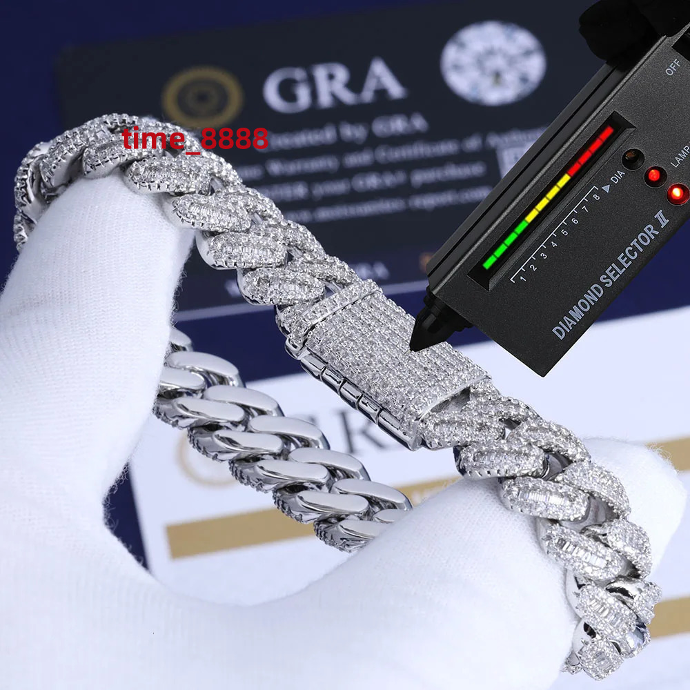 925 Sterling Silver 12mm D color VVS Moissanite Chain Iced Out Diamond Cuban Link Chain Necklace for Men Women