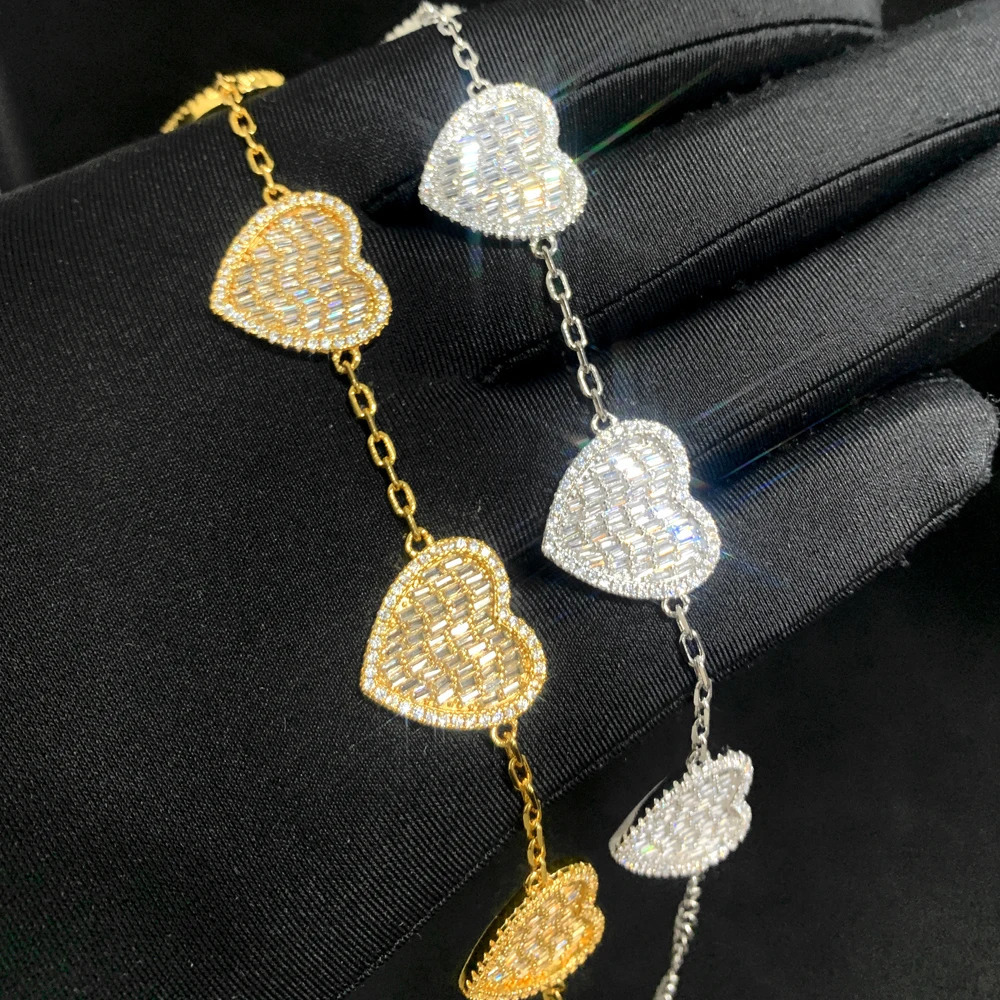 paved Bling Cz heart-shaped chain necklace suitable for womens hip-hop ice out of the square Cz tennis chain necklace jewelry 250326