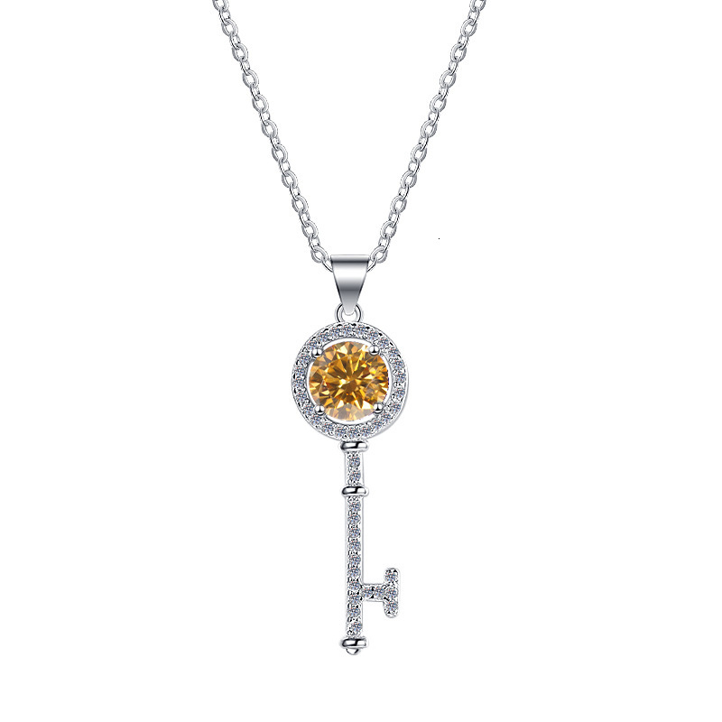 S925 sterling silver necklace key color pendant D color moissanite 1 cara collarbone chain