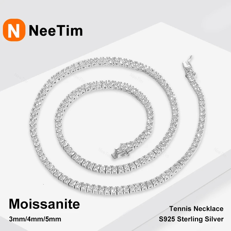 NeeTim 345mm womens tennis necklace S925 silver 18k goldplated fashionable hiphop party jewelry 250317