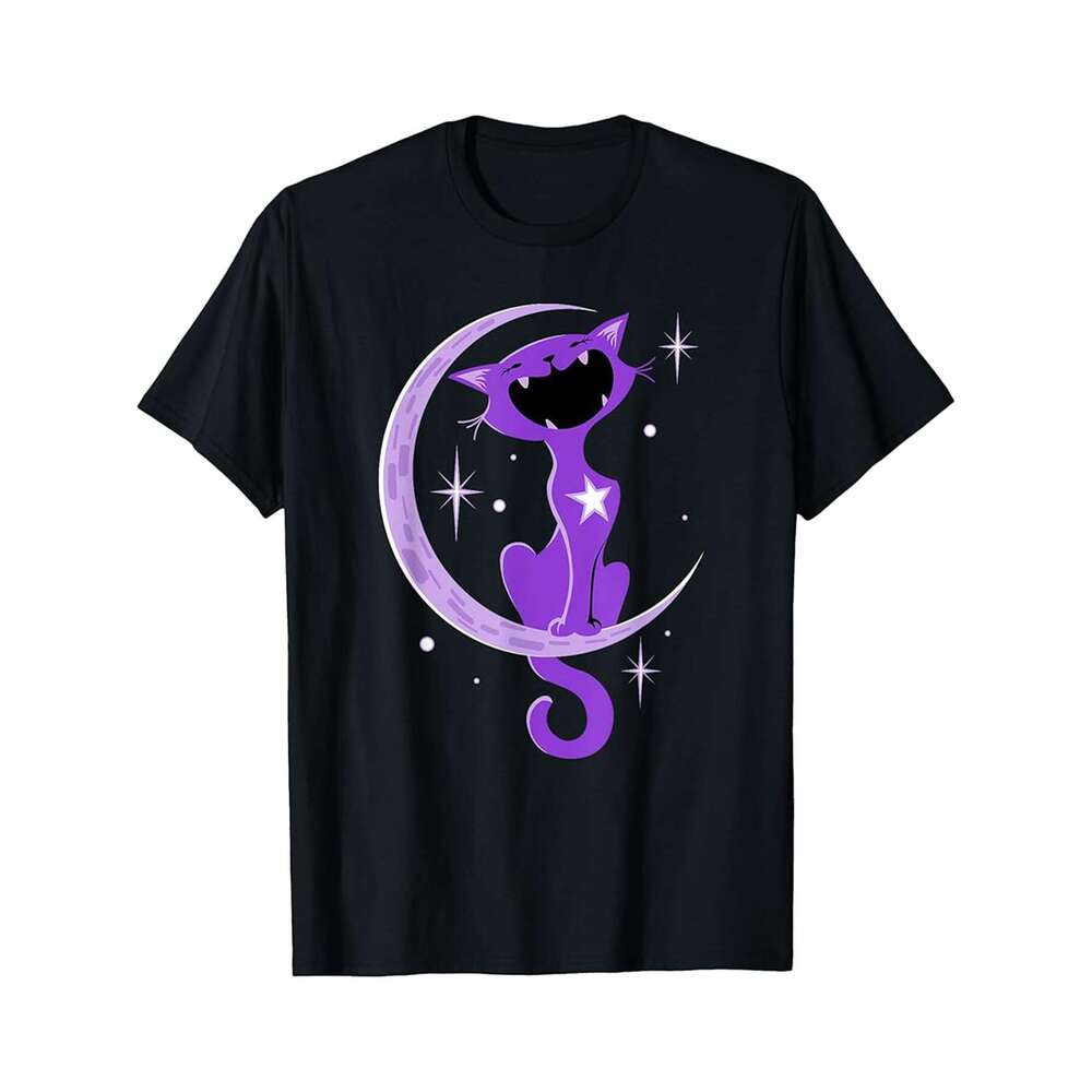 Designer T shirt Trendy Purple Cat Crescent Moon Howl - 220g Tshits
