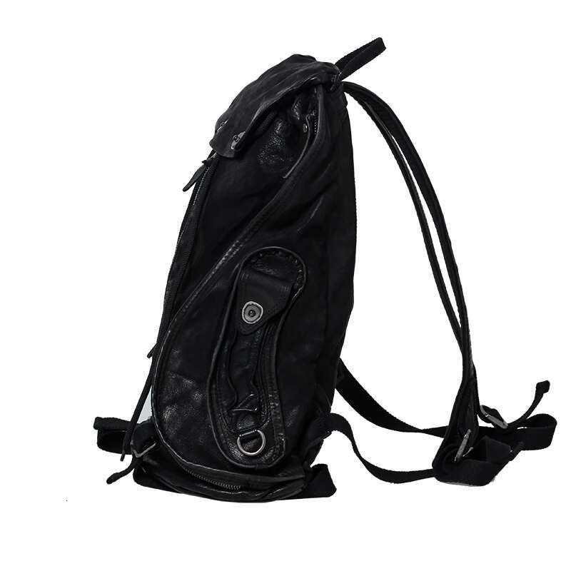 Men's Women Backpack Zipper Retro Old Leather Shoulder School Bag Fashion Dark Wind Soft Youth Black Travel Backpacks