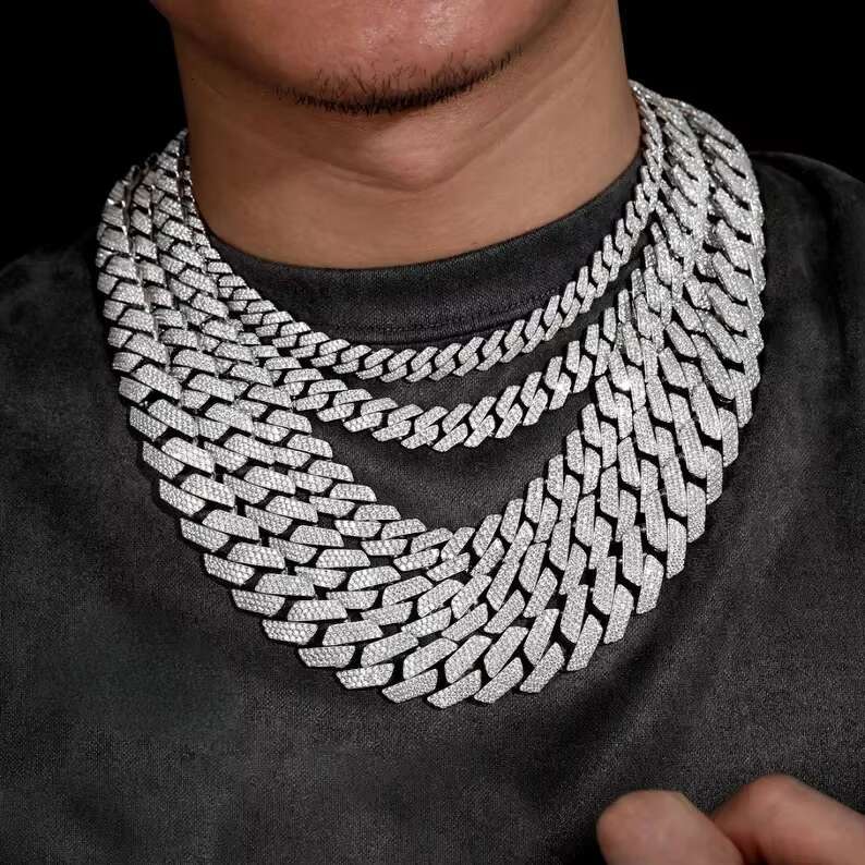 Top Demanding Hip Hop Jewelry 6-25mm VVS Moissanite Cuban Link Chains and Bracelets in Lab Grown Diamond Choker Link Bracelet