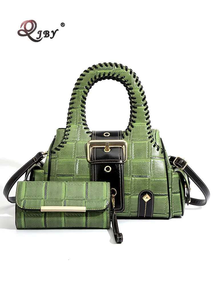 QJBY Designer Brand High Quality Woven Leather Boston Women's Handbag Large Capacity Multi-Layer 2024 New In Crossbody