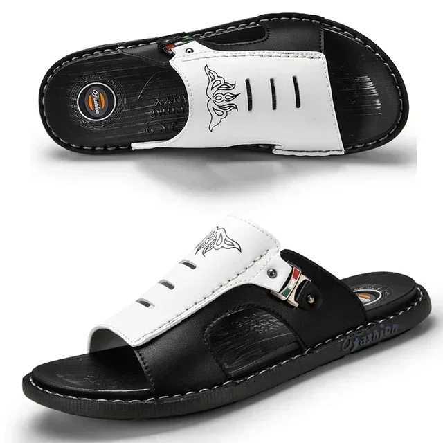Mens slippers summer leather sandals new N-Slip wear-resistant beach shoes casual sandals mens slippersXJ250326