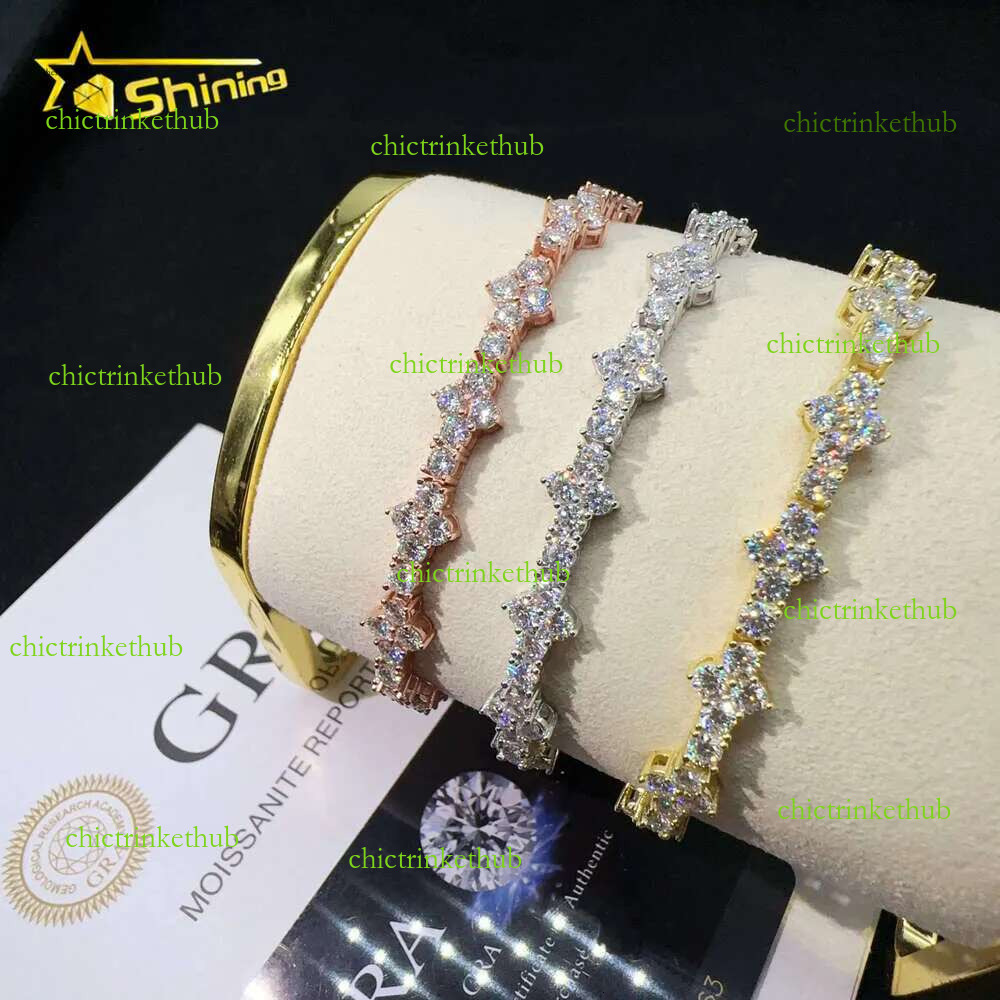Hip Hop RTS 3mm VVS Moissanite Tennis Chain Bracelet with Lab Dias - Iced Out Fine Jewelry Design