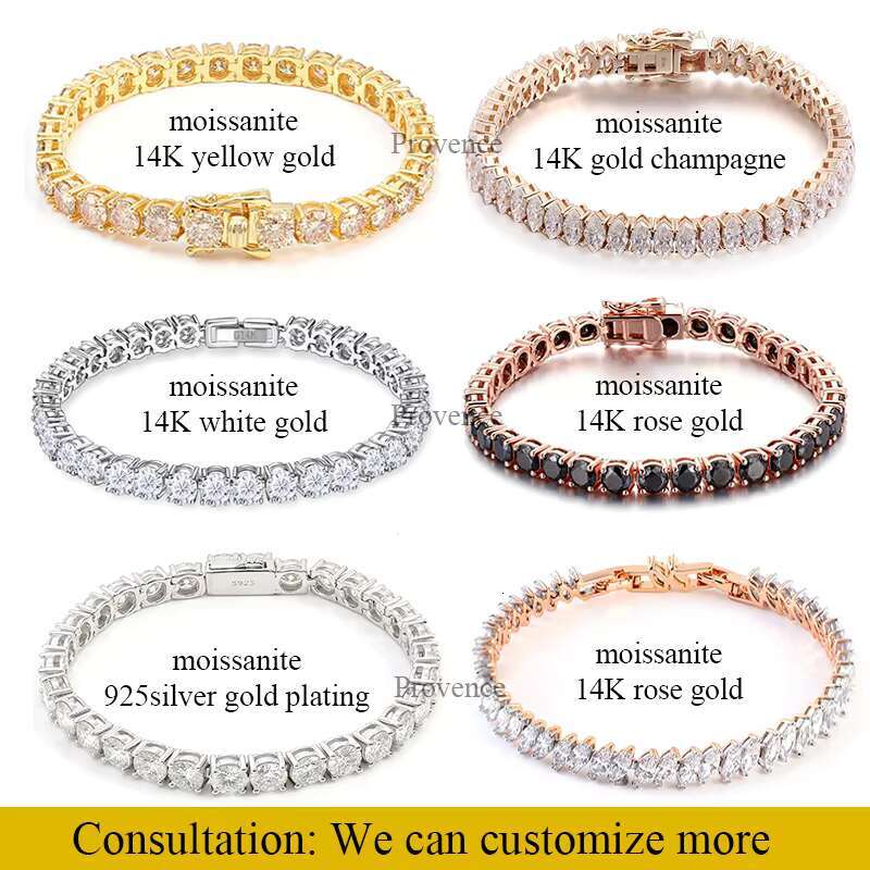 Wholesale DColor VVS Ice Out Round Diamond 2mm 3mm 4mm 5mm Moissanite Tennis Chain Men 925 Sterling Silver Women Tennis Bracelet