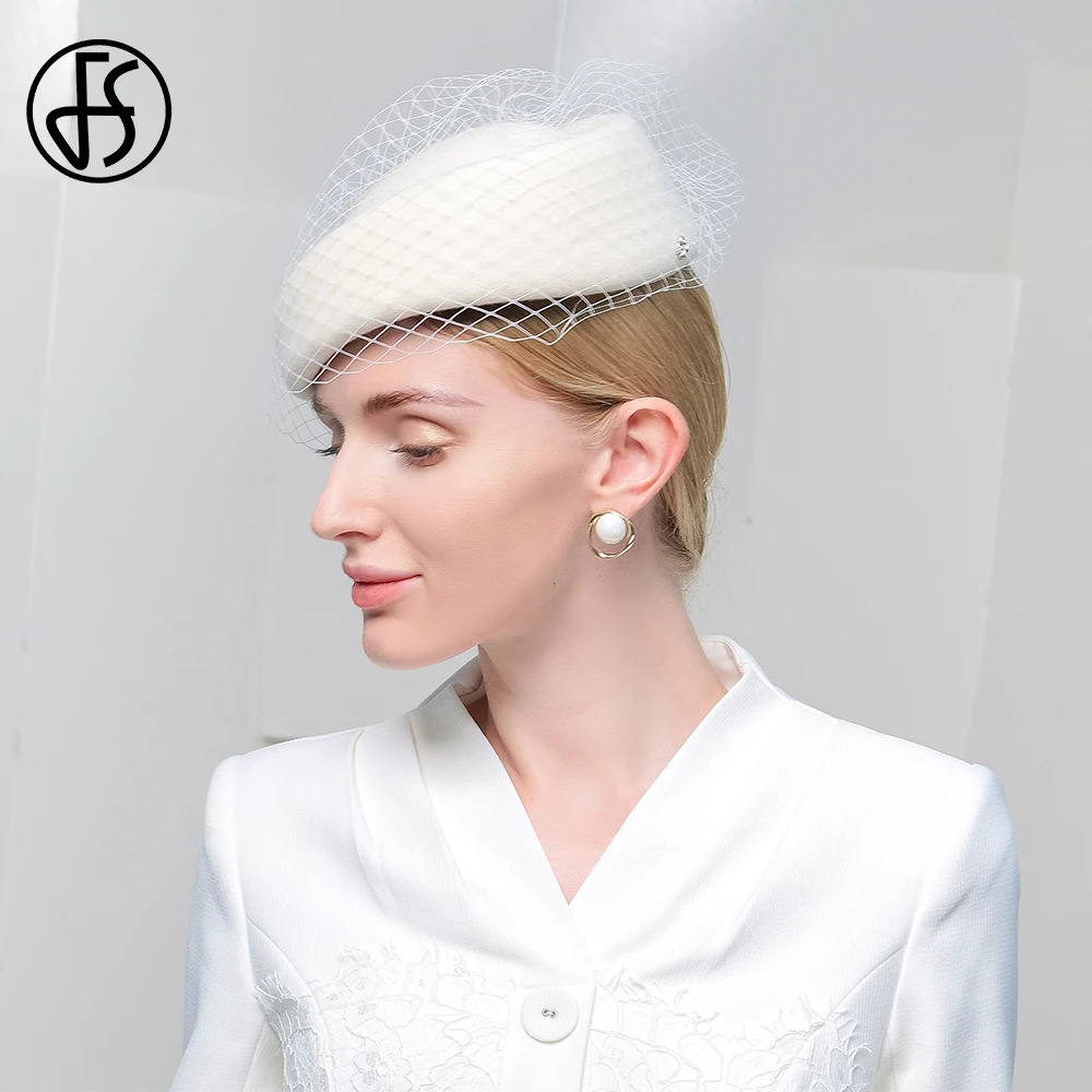 FS Aries Hairy Felt Beret British Womens Wedding Hat Church Fedoras Hat with Veil Black Womens Charm Hat 250322