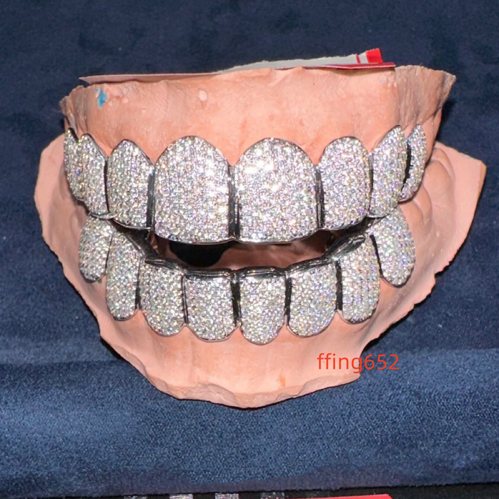 Custom S925 Silver 10k 14k 18k Solid Gold Grillz Teeth Iced Out Vvs Moissanite Lab Natural Diamond Grillz for Teeth
