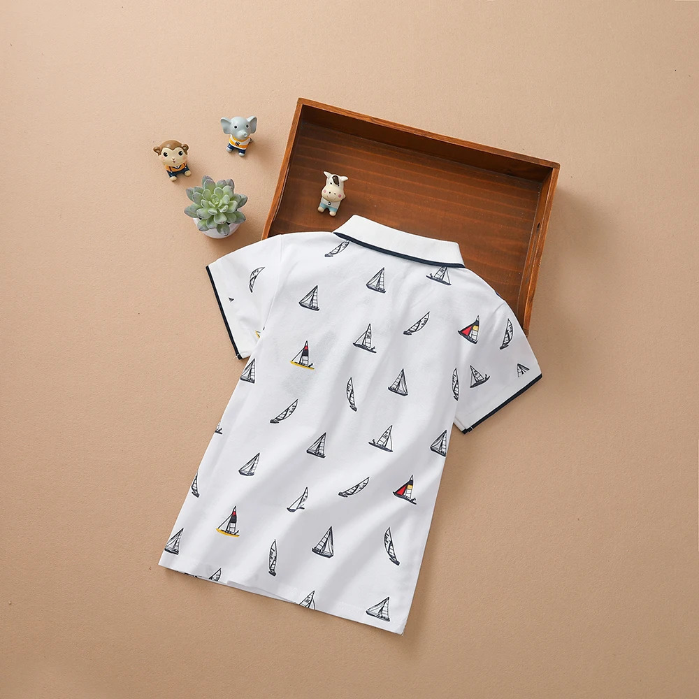 Baby Boys Polo Shirts Summer Short Sleeved Print Top Shirt School Clothing 4T-12T Kids Cotton Tshirts 250326