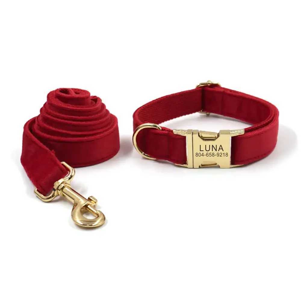 Personalized dog collar customized pet collar without engraved ID name tag pet accessories red velvet fiber puppy collar X250326