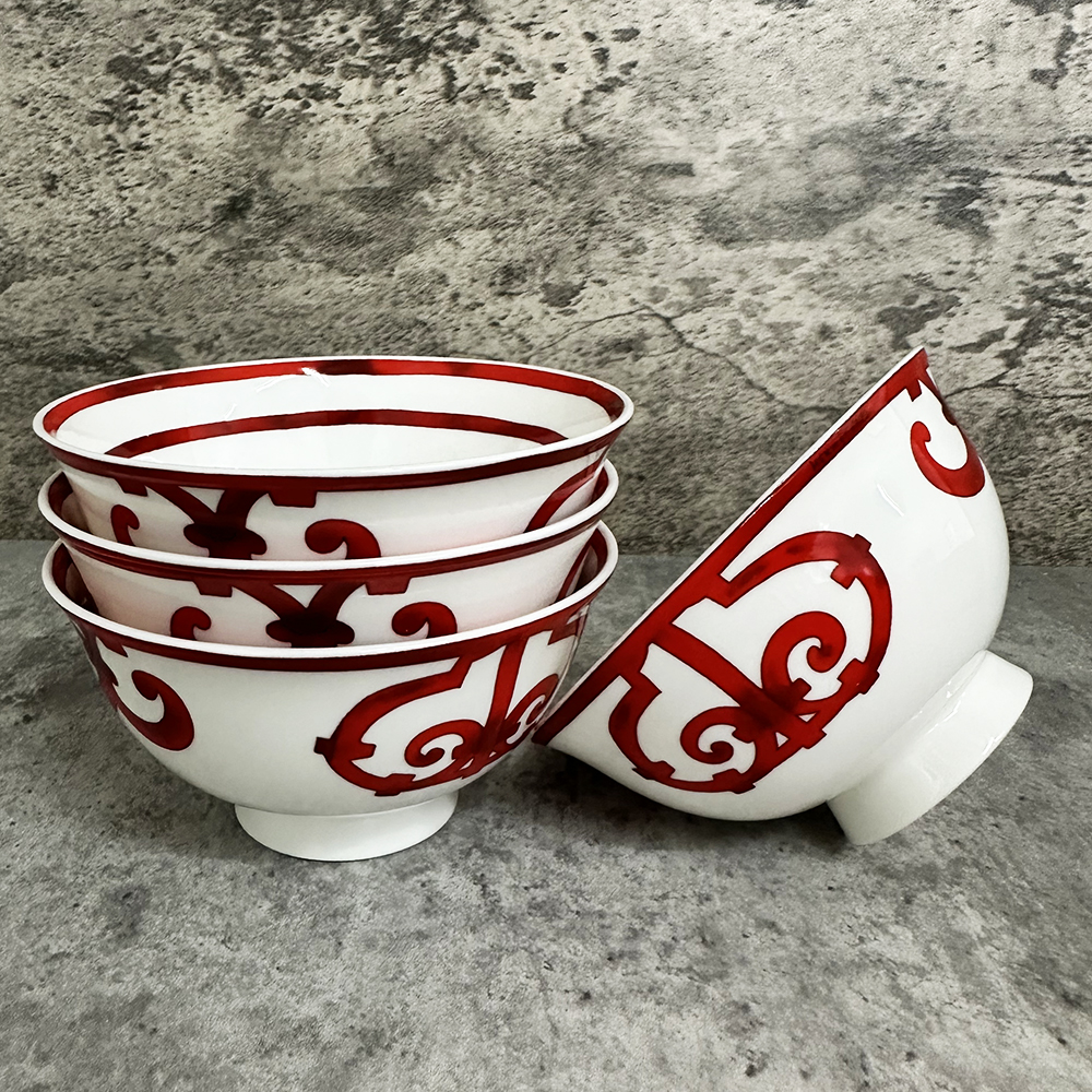 Chinese Red 4.5-Inch Rice Ceramic Unglazed Anti-Scalding European Simple Household Soup Bowl High-Legged B5