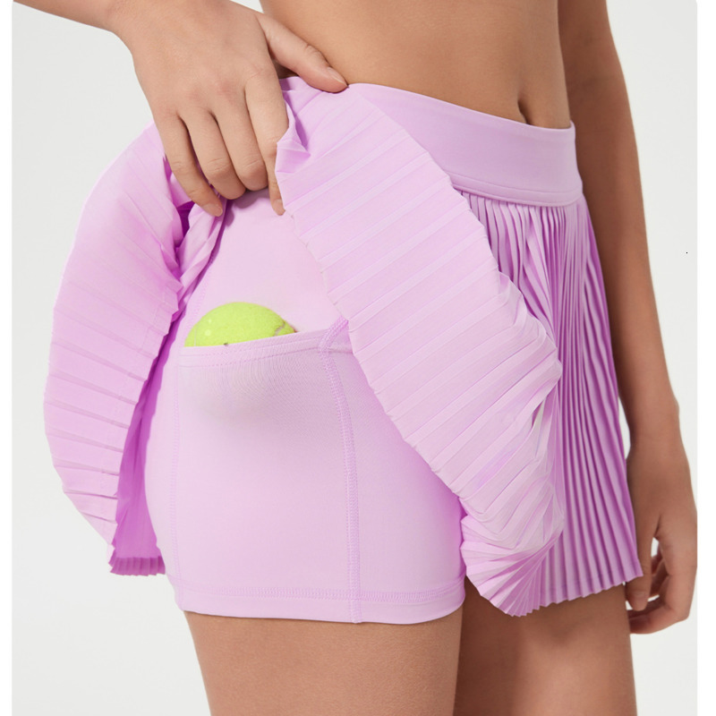 Women High Waist Tennis Pleated Skirt With Inner Lining Summer Double Layer Design Sport Sexy Fiess Yoga Pleat Dancing Skort Shorts