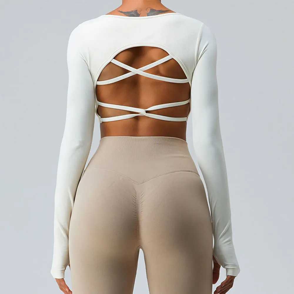 Sexy womens backless seamless cut top fitness shirt long sleeved gym exercise top womens front yoga top activity suit W250326