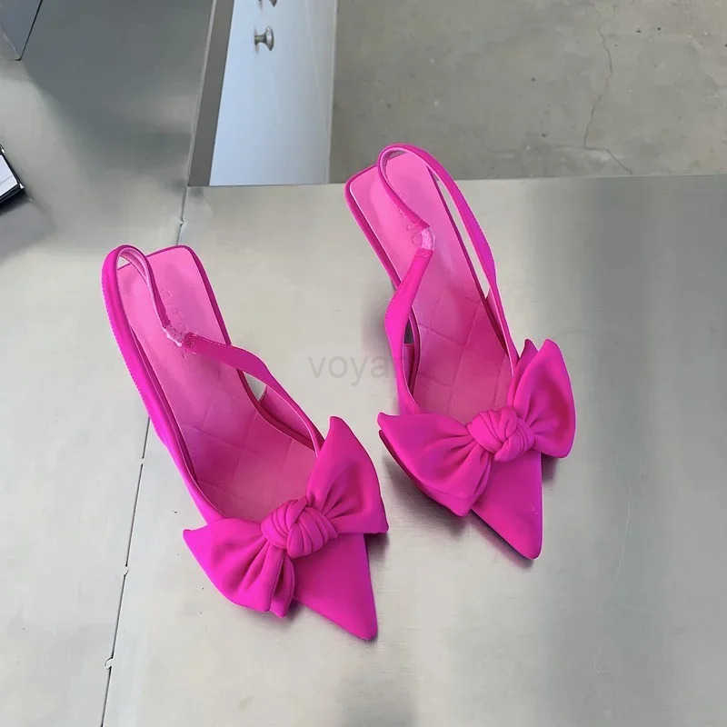 2024 Summer Brand Wen Slingback Sandals Shoes Fashion Bow-knot Pointed Toe Slip on Ladies Elegant Dress Pumps Shoes Z250326