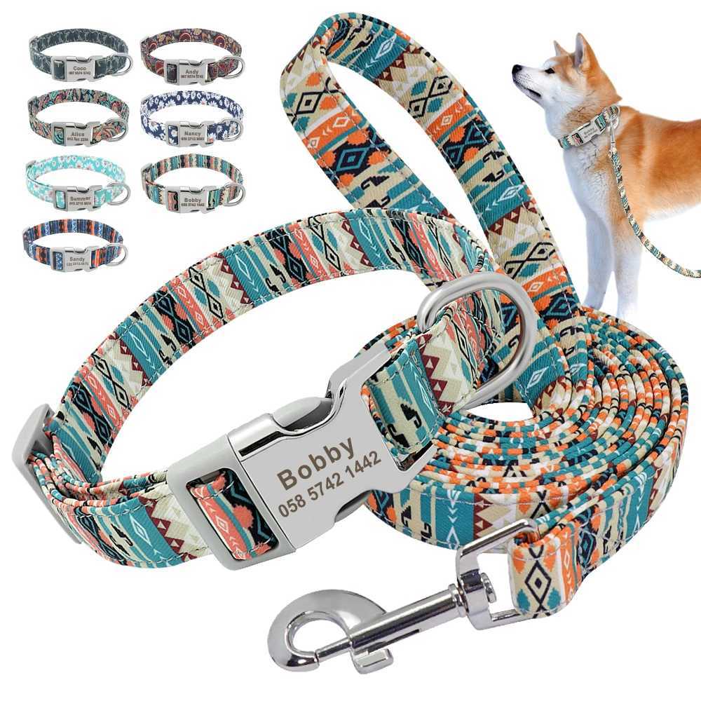 Personalized dog collar and belt set reflective nylon pet collar LED belt engraved ID tag for small and large dog bullfighting X250326