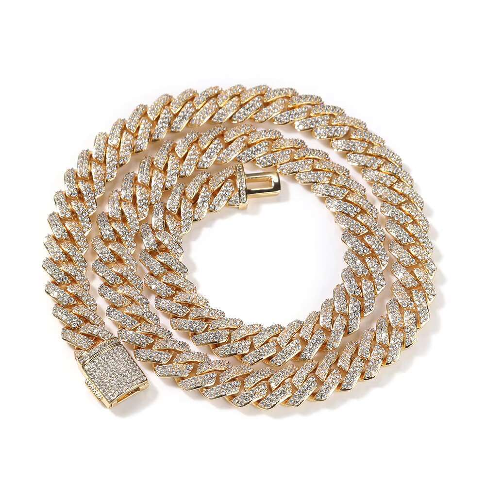Trendy 10mm Box Buckle Diamond Necklace 18K Gold Plated Cuban Link Chain Unisex Brass Jewelry Zircon Stone Bulk for Men Women