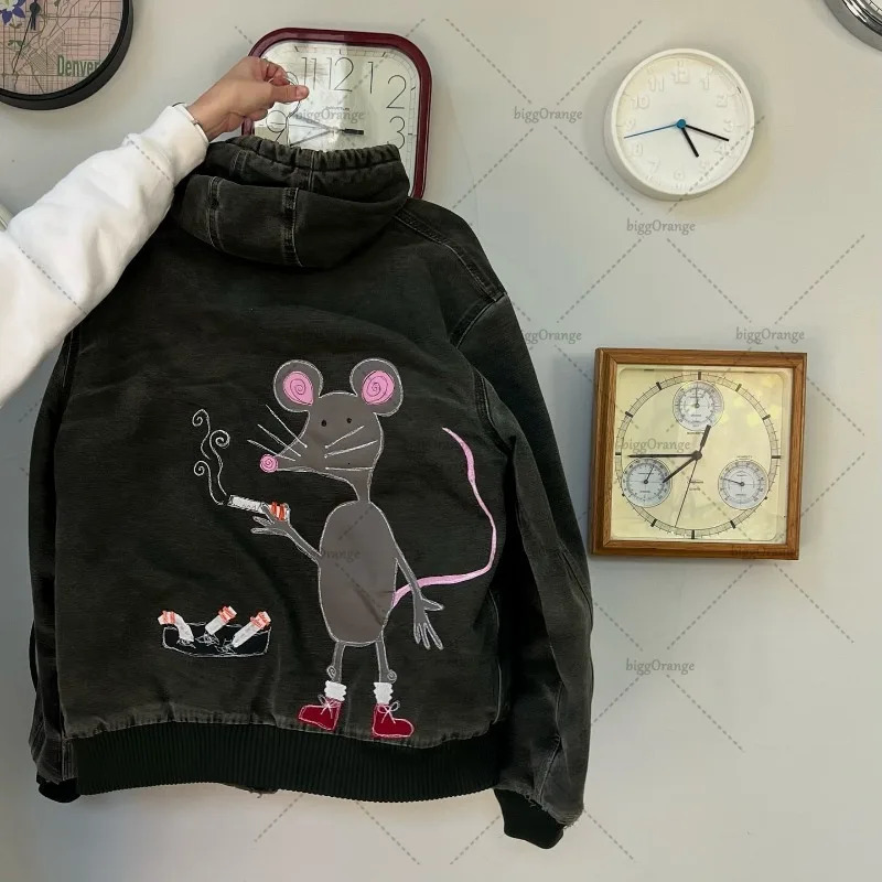 Street Hip Hop Personalized Printed Casual Loose Zipper Hoodie Mens Y2K Harajuku Retro Fashion Oversized Sweatshirt Womens 250324
