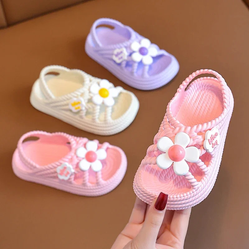 Summer Cute Flower Children Slippers Lithe Comfort Sandal For Girls Baby Non-slip Seabeach Flip Flops Home Kids Shoes 250326