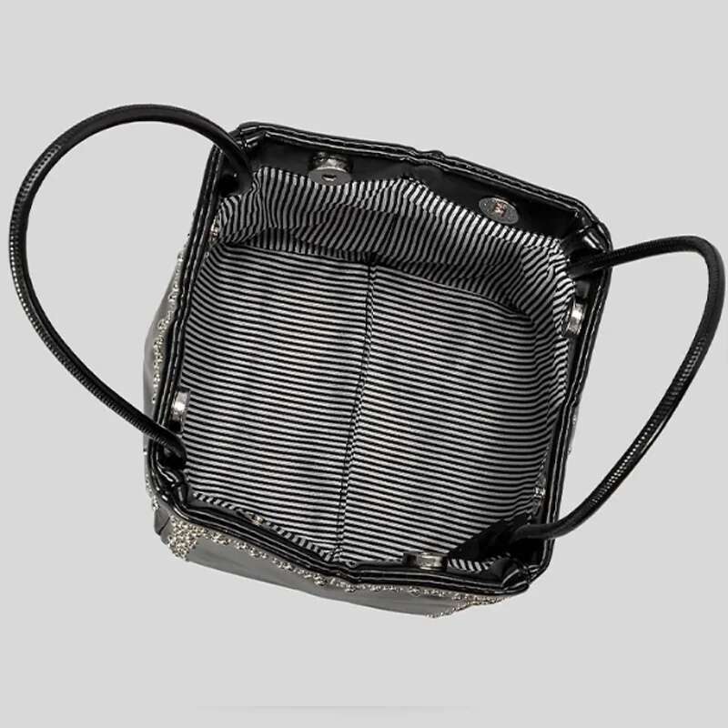 Fashion Retro Bucket Rivets Studs Tote Women Box Handbag Casual Shoulder Fold Bag Shopping Crossbody Female Purse