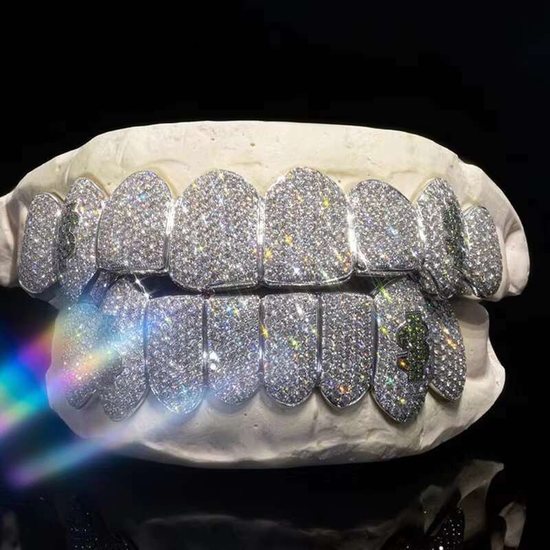 Honeycomb Custom Moissanite Grillz Round Perm Cut 18k Gold Plated VVS Diamond Hip Hop Iced Out Jewelry Grillz