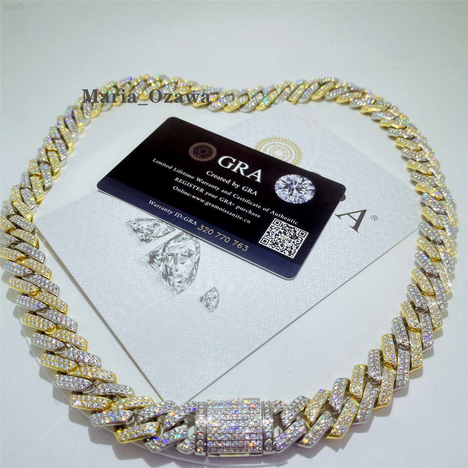 Hip Hop 925 Sterling Silver Vvs1 Moissanite Diamond Cuban Link Chain Iced Out 14mm Two Tone Cuban Link Chain Men Necklace