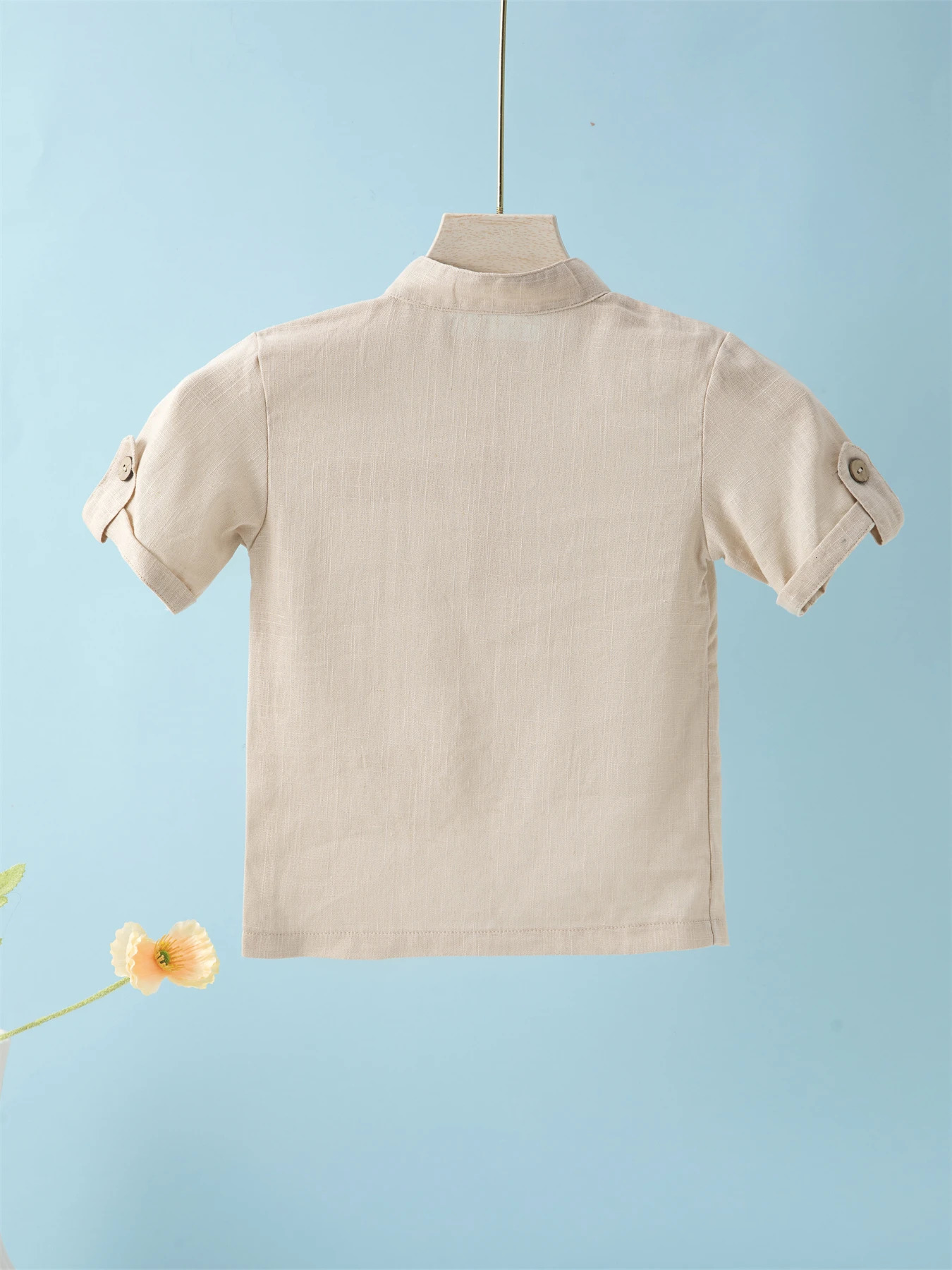 Short Sleeve Polo Shirt for Children Casual Mandarin Collar Solid Color Cotton-Linen Blend Thin Summer 250326