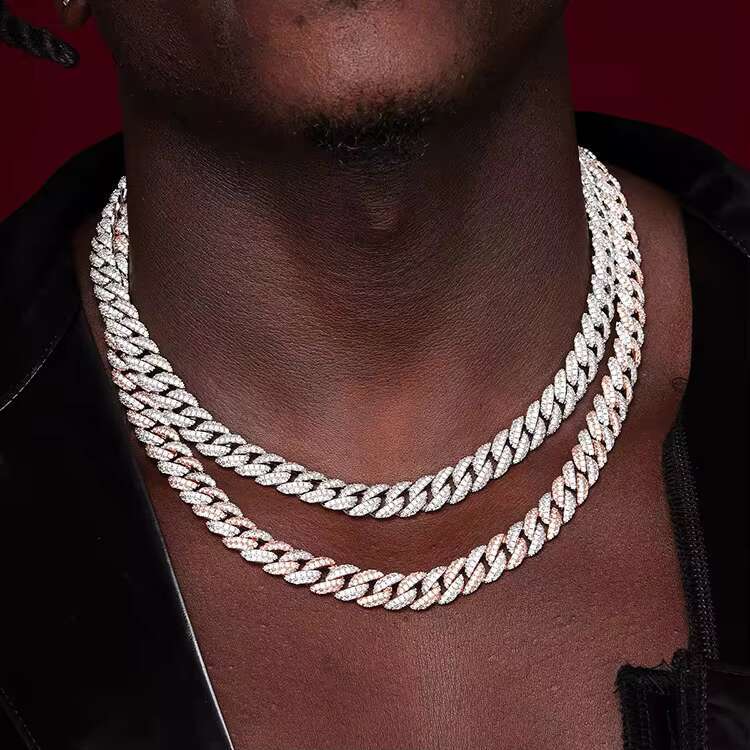 Stocks 13mm Iced Out Chain Moissanite Chain 2 Rows Hip Hop Rock 925 Silver Moissanite Bracelet 18K Gold Plated Cuban Necklace