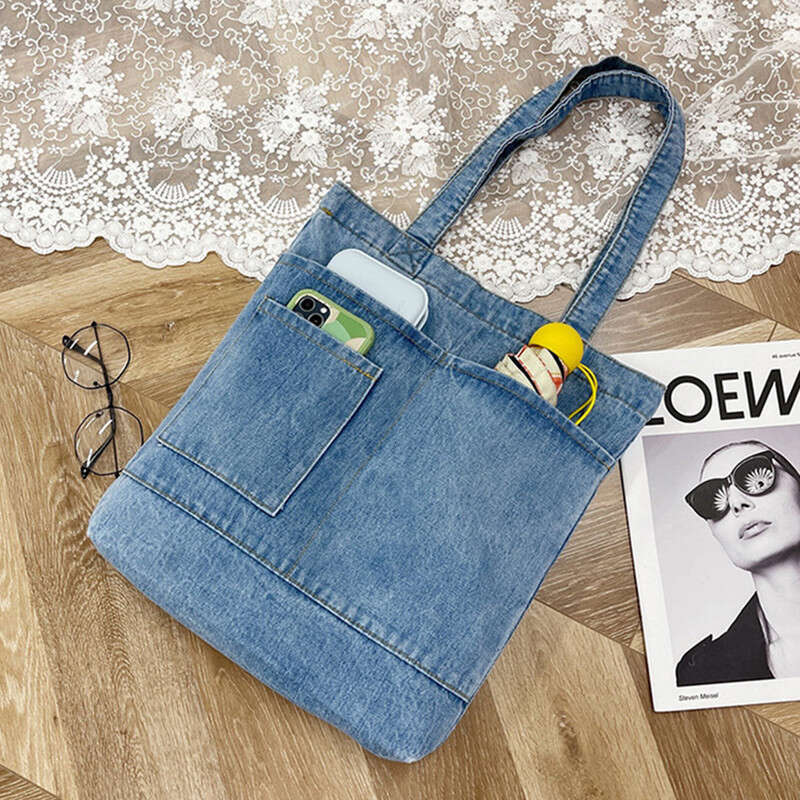 Cowboy shoulder casual and minimalist Korean version women, tote for girls, canvas, student portable tutoring bag