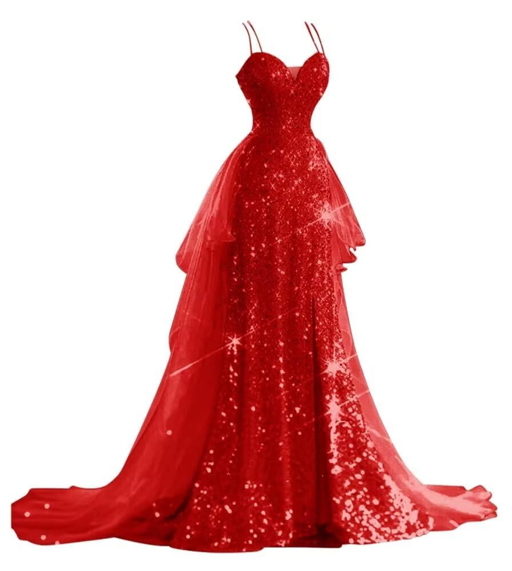 Long Prom Dresses Elegant Tulle Sequined Tiered Criss Cross Straps A-Line Lace-up Plus Size Formal Occasion Evening Party Gown Pd04