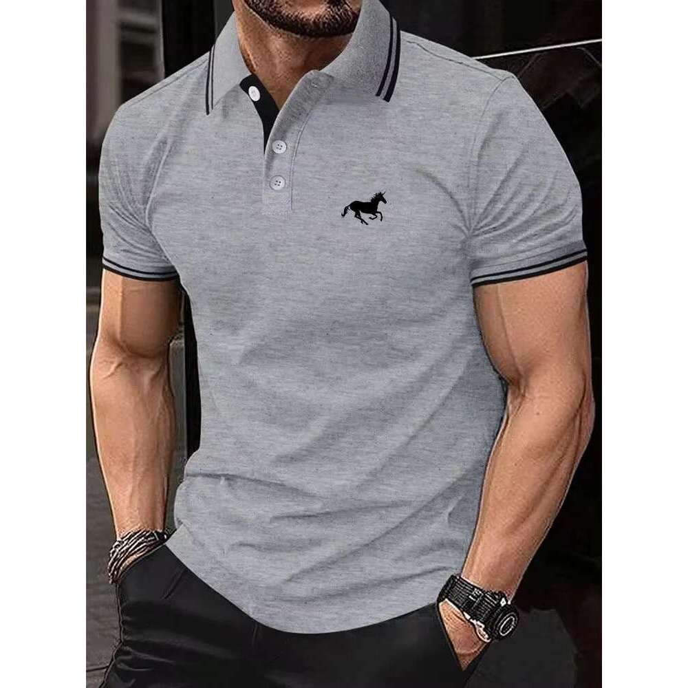 New Men s T shirt Classic Short Sleeve Polo Summer Top Casual Style Button Collar Super Large S XL