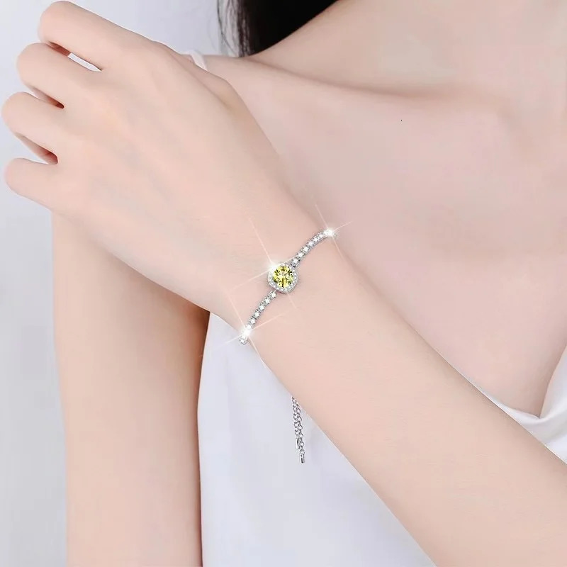 EWYA 1ct pink navy blue silica bracelet suitable for womens weddings exquisite jewelry genuine 925 sterling silver chain bracelet 250326