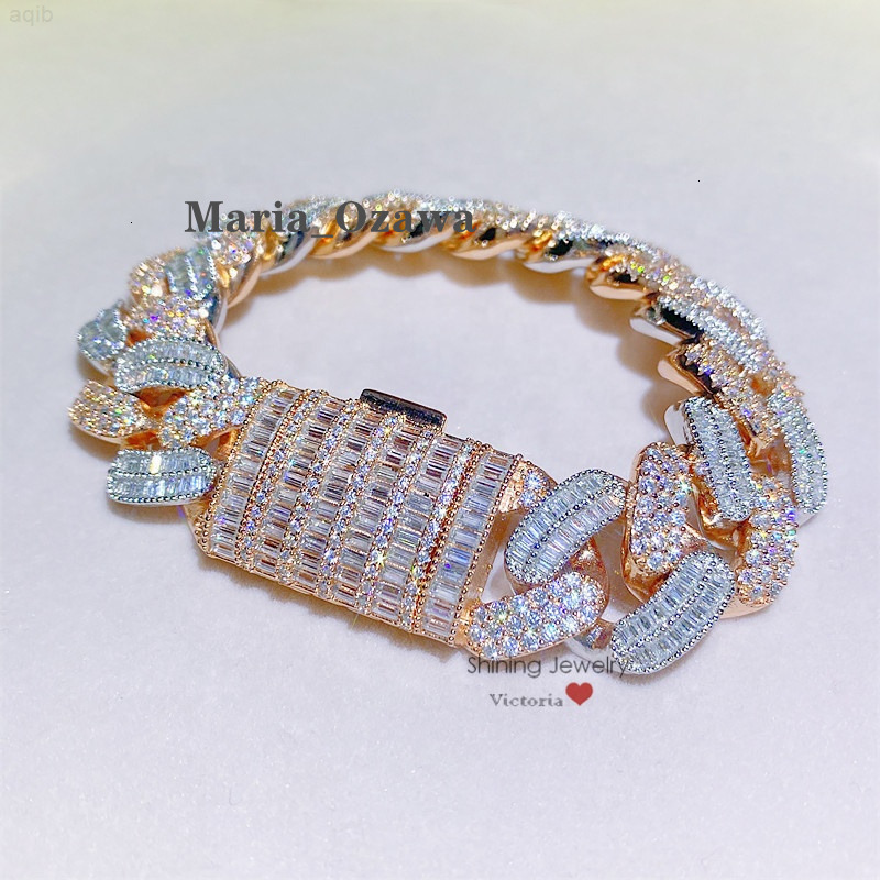 Rose Gold 2 Tone Vvs Moissanite Diamond 20mm Thick Sterling Silver Cuban Bracelet