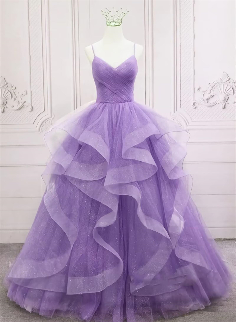 Long Prom Dresses Elegant V-Neck Spaghetti Criss-Cross Tulle Ball Gown Lace-up Plus Size Formal Occasion Evening Party Gown Pd01