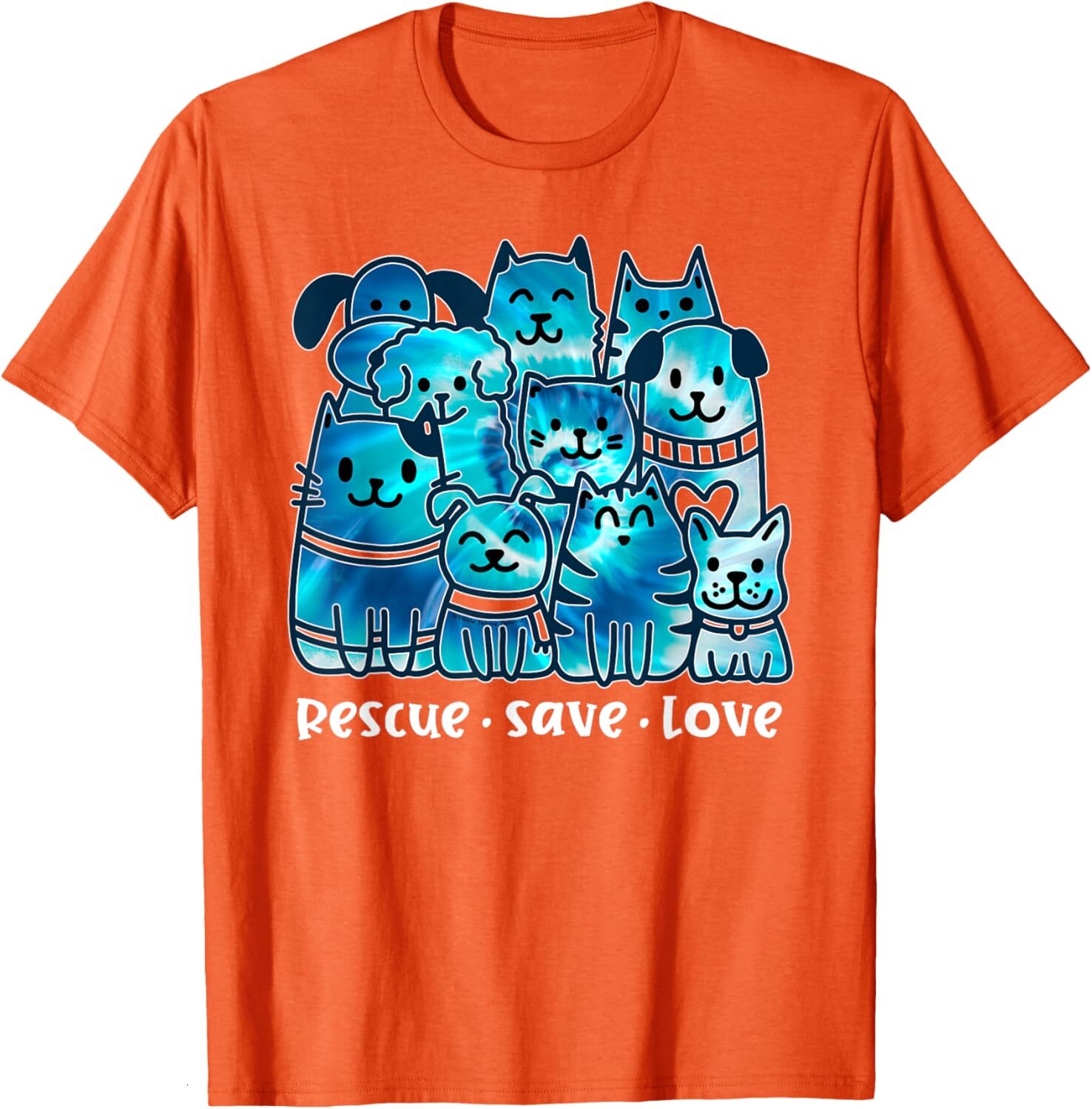 T shirt for Mens Rescue Save Love Cute Tie Dye Animal Rescue Dog Cat Lovers Graphic Tee Casual Tops Clothes Short sleeve cool