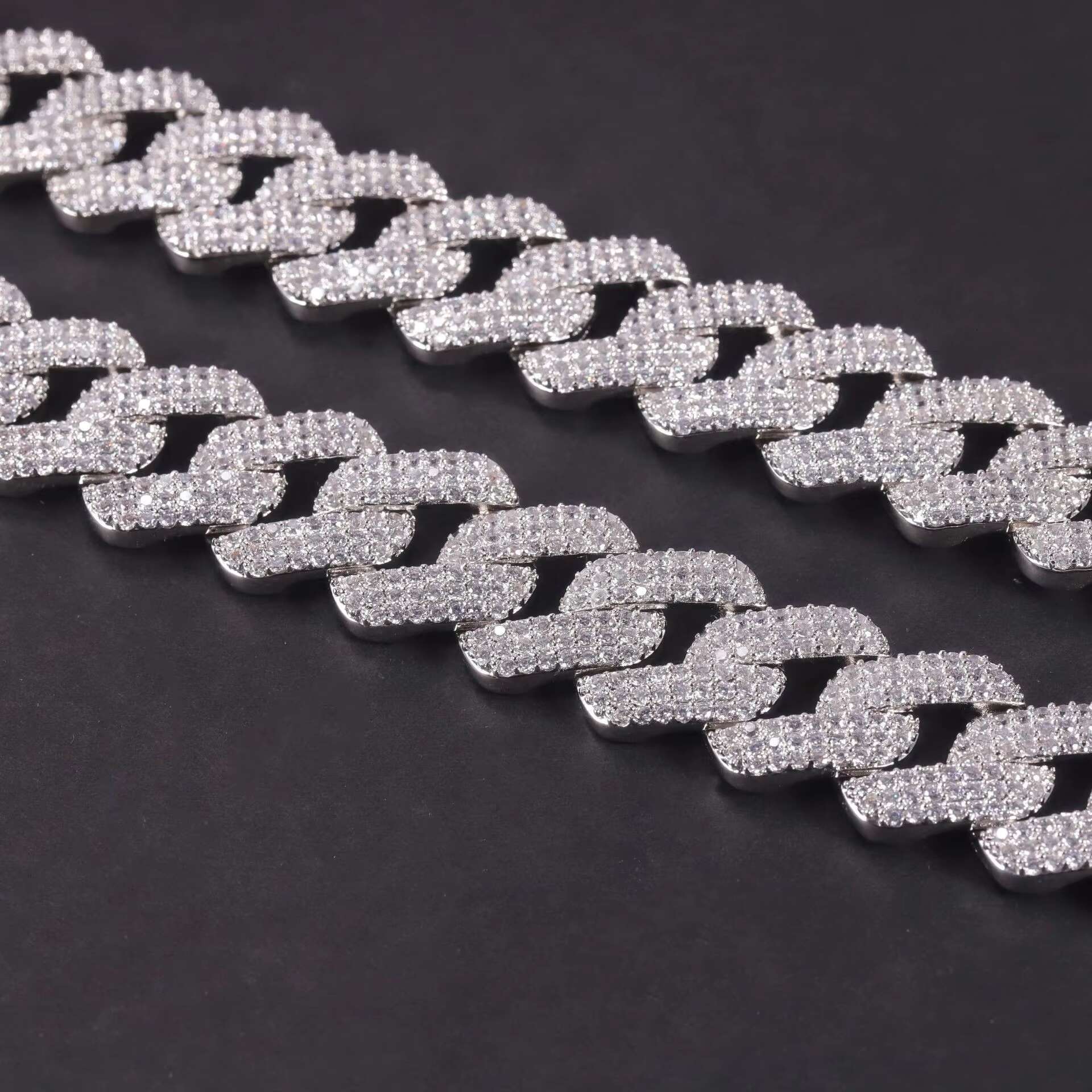 Customized High Quality Hip Hop 15mm 3 Rows 925 Sterling Silver Moissanite Cuban Link Chain for Men