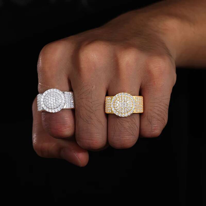 TUHE Unisex Round Iced Out VVS1 Moissanite Cross Rings S925 Silver For Men Hip Hop Jewelry