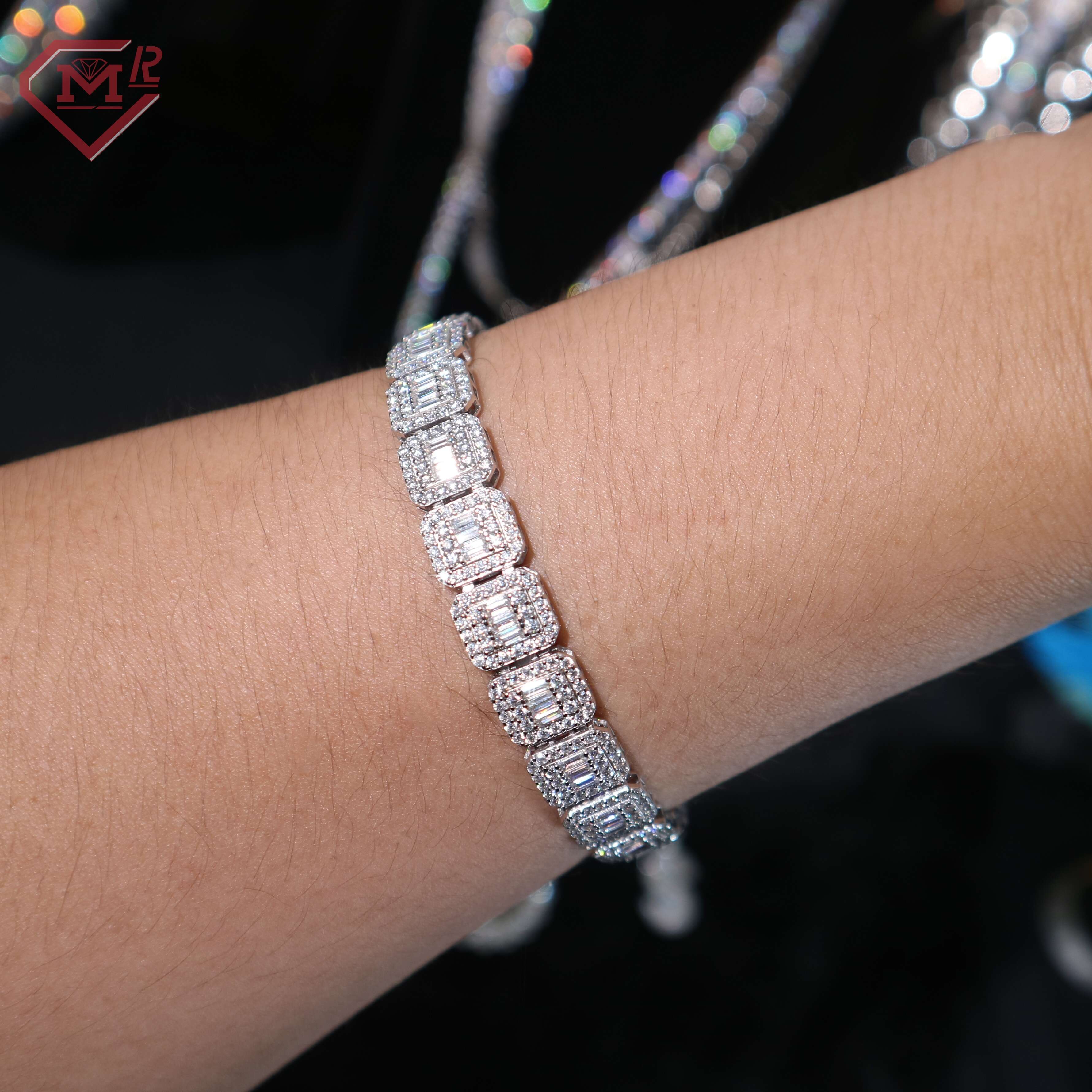 Luxury Moissanite Tennis Bracelet Chain Cluster 2 Stone 925 Sterling Silver Custom Moissanite Chain
