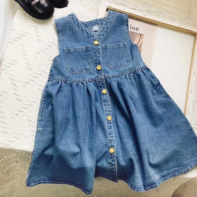 Summer 2024 2-8 year old girl casual jeans denim sleeveless dress W250326