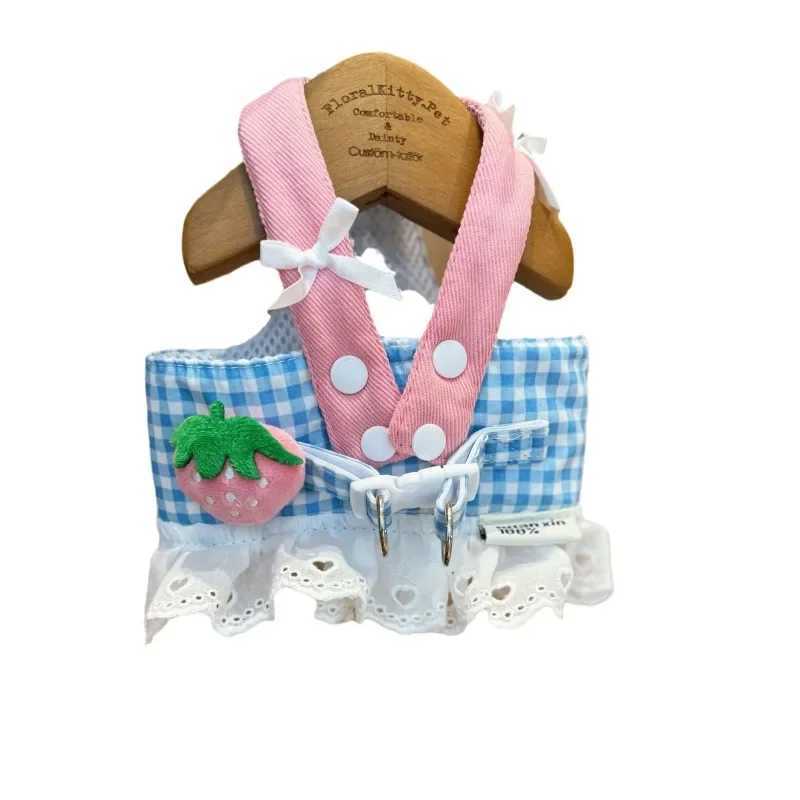 Pet collar dog strawberry lace harness belt set vest lace chest strap puppy walking lead rope X250326
