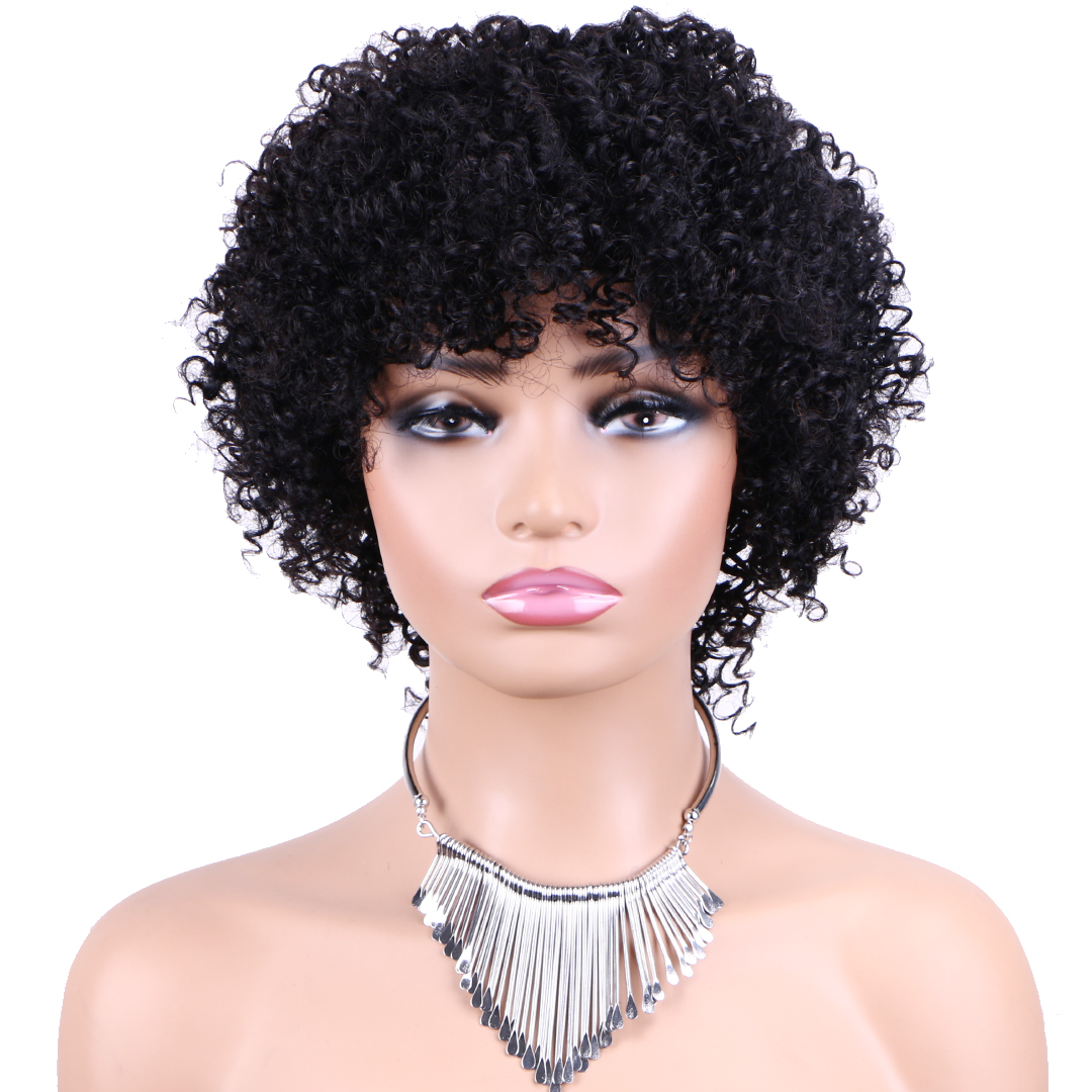 Human Hair Wig 6 Inch Real Hand Tied Lace Wig Tight Wool Curly Afro Kinky Texture Natural Black Hair Wig For Women Soft Lightweight