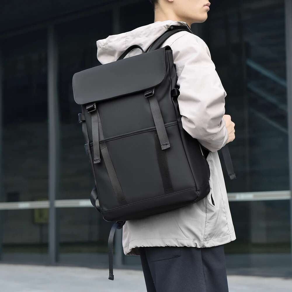 Trendy Men's Waterproof Flap - Over Laptop Backpack With Double Buckles For Campus And Business Trips