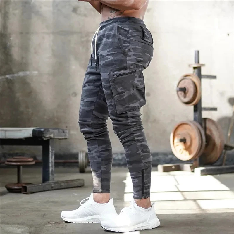 Sports pants mens gym fitness running jogging training tight sports pocket decoration 250326