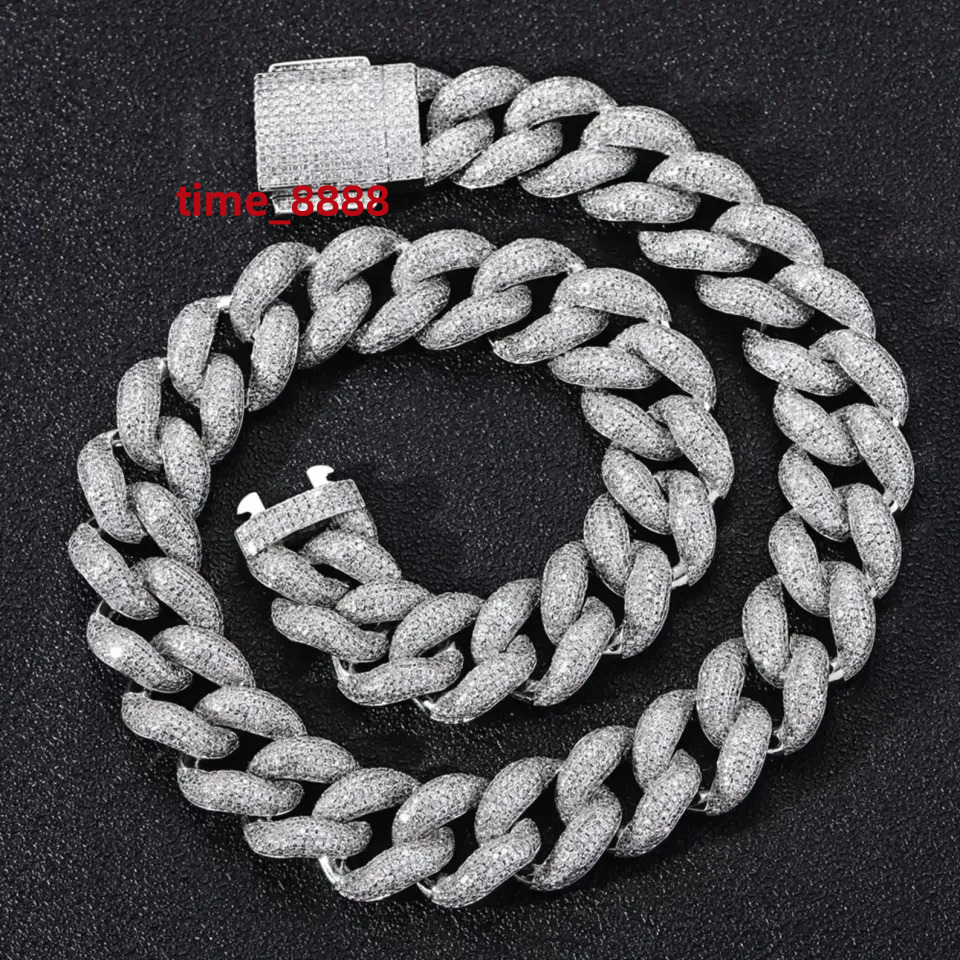18mm Iced Out Cuban Link Chain 18K White Gold Plated Bling Moissanite Diamond Chain Available at Affordable Prices