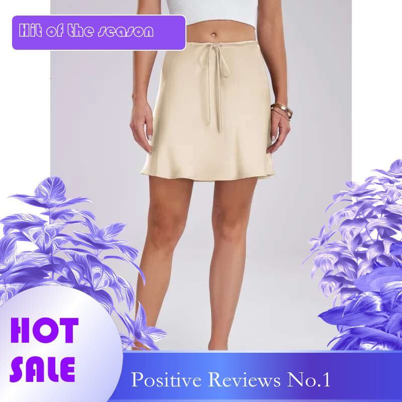 Dongdumaoyi Satijnen Midi Rok Trekkoord Tie Taille Casual Korte Zomer Effen Kleur Dames A