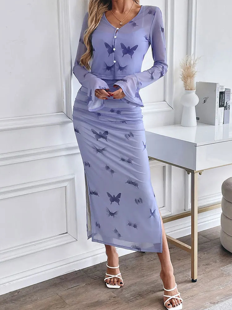 Sling Women Dresses Spring Long Sleeves Shawl Sexy Two Piece Fashion Casual Slim Lady Print Elegant Knitted Clothing 250318