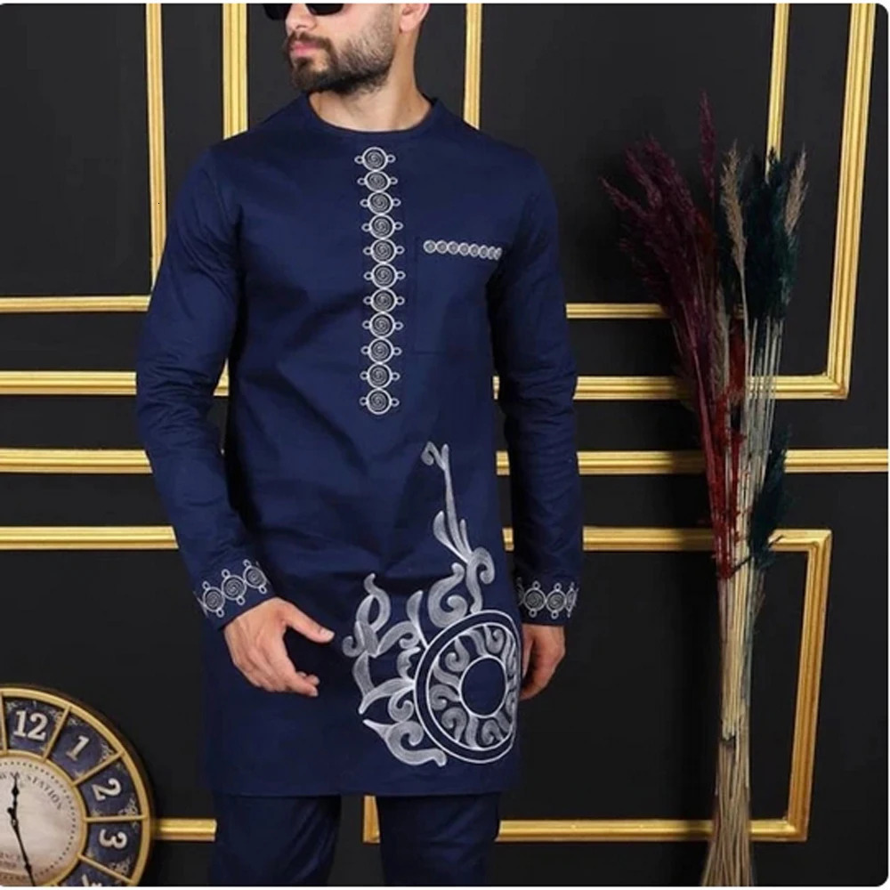African Traditional Mens Clothing Elegant Full Suits Male Pant Sets To Dress Native Outfit Ethnic Dashiki Kaftan 250326