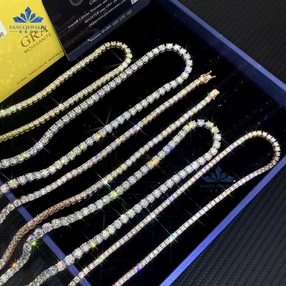 Factory Price Hip Hop Tennis Chains Necklace S925 Silver Iced Out Black Moissanite Diamond Tennis Chains for Men Gifts